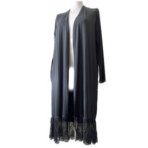 LOGO: Black Lace Hem Open Duster